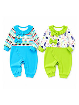 EIO - Baby Girl Footed Soft Cotton Full Sleeve Rompers (Pack of 2)