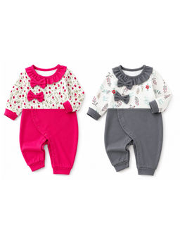 EIO - Baby Girl Footed Soft Cotton Full Sleeve Rompers (Pack of 2)