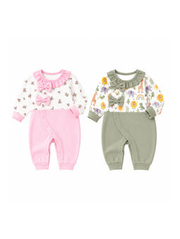 EIO - Baby Girl Footed Soft Cotton Full Sleeve Rompers (Pack of 2)