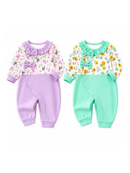 EIO - Baby Girl Footed Soft Cotton Full Sleeve Rompers (Pack of 2)