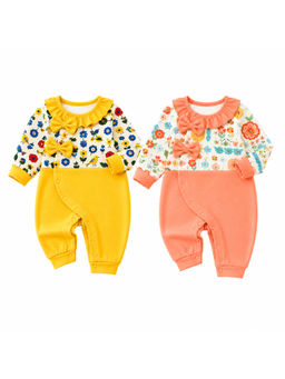 EIO - Baby Girl Footed Soft Cotton Full Sleeve Rompers (Pack of 2)