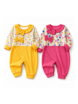 EIO - Baby Girl Footed Soft Cotton Full Sleeve Rompers (Pack of 2)
