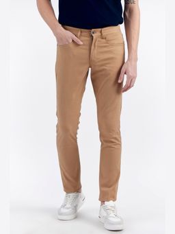 Perona - Men Brown Mid Waist Slim Trouser
