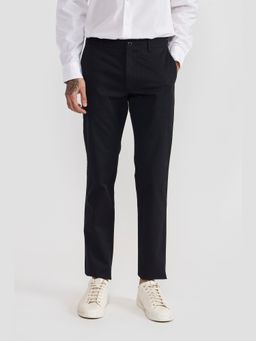 Perona - Men Black Mid Waist Slim Trouser