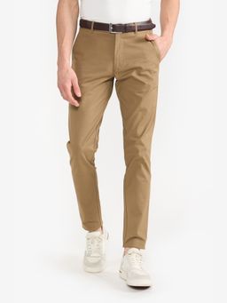Perona - Men Brown Mid Waist Slim Trouser
