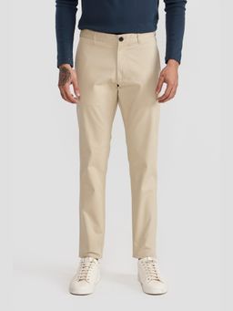 Perona - Men Beige Mid Waist Slim Trouser