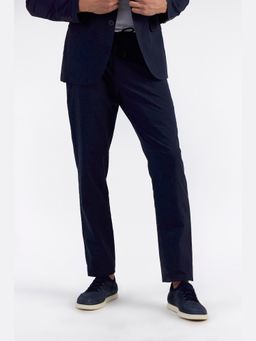 Perona - Men Navy Blue Mid Waist Straight Trouser