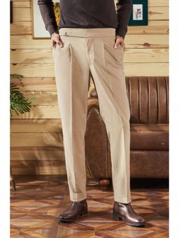 Philocaly - Men Beige Solid Straight Trouser