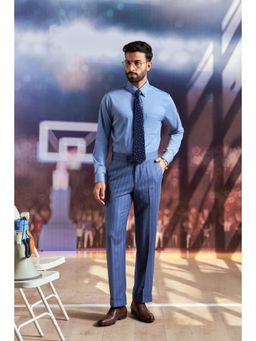 Philocaly - Men Blue Stripped Straight Trouser