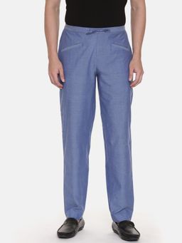 MAYANK MODI - Men's Blue Solid Cotton Pant