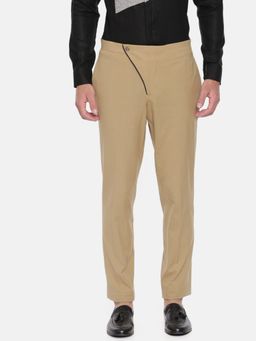 MAYANK MODI - Men's Khaki Solid Cotton Trouser
