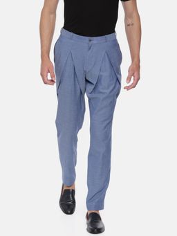 MAYANK MODI - Men's Blue Pleated Cotton Trouser