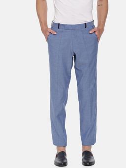 MAYANK MODI - Men's Blue Solid Cotton Trouser