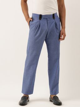MAYANK MODI - Men's Blue Solid Cotton Pant