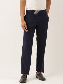 MAYANK MODI - Men's Navy Blue Solid Cotton Pant