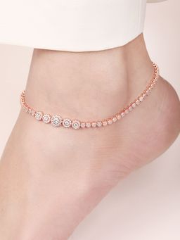 Zavya - Rose Gold Plated Glimmering Cz 925 Sterling Silver Anklet