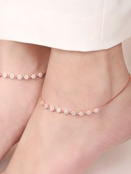 Zavya - Blossom Floral Cz Rose Gold Plated 925 Sterling Silver Anklet