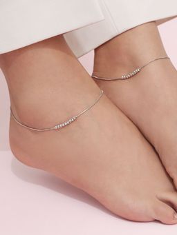 Zavya - Raven Radiance Beads Rhodium Plated 925 Sterling Silver Anklet