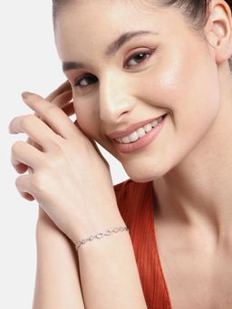 Zavya - Infinity Rhodium Plated Cz 925 Sterling Silver Bracelet Set Of 2