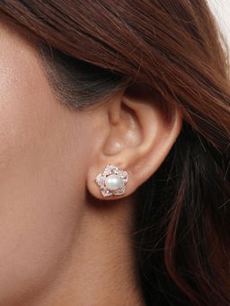 Zavya - Beauty 925 Sterling Silver Rose Gold-Plated Flower Earrings