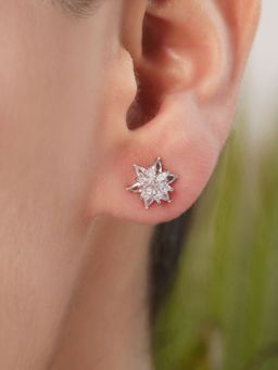 Zavya - Stellar Floral Rhodium Plated 925 Sterling Silver Star Earrings