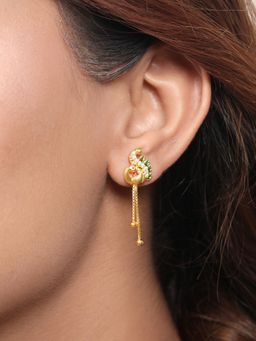 Zavya - Regal Plumage Gold-Plated 925 Sterling Silver Peacock Drop Earrings