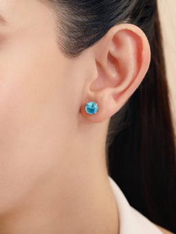 Zavya - Sky Blue Rhodium Plated 925 Sterling Silver Solitaire Stud Earrings
