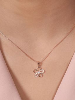 Zavya - Blooming Cubic Zirconia Rose Gold-Plated Floral Necklace