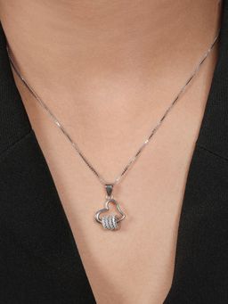 Zavya - Eternal Heart Rhodium Plated 925 Sterling Silver Necklace