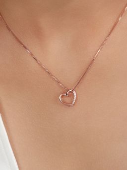 Zavya - Sparkle Heart Cubic Zirconia 925 Sterling Silver Rose Gold-Plated Necklace