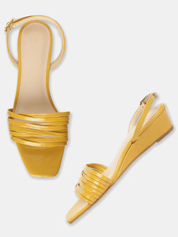 W - Mustard Solid Square Toe Wedge