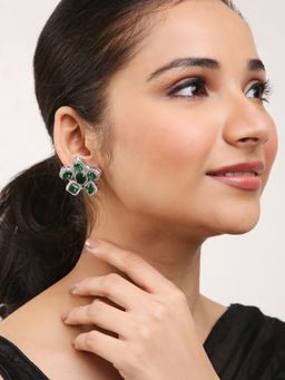 Khushi Jewels - Emerald Green Stone and Zircons Diamonds Earrings