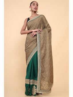 Soch - Women Green Silk Embroidered Saree with Unstitched Blouse