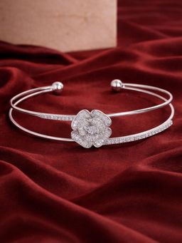 Estele - Women Rhodium Plated Floral Crystal Layered Cuff