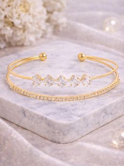 Estele - Women Gold Tone Crystal Layered Cuff