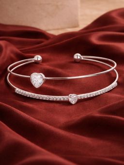 Estele - Women Rhodium Plated Heart Shaped Crystal Layered Cuff