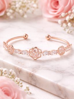 Estele - Women Premium Rose Gold Floral Cluster Adjustable Cuff