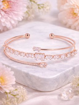 Estele - Women Rose Gold Baguette Crystal Layered Cuff
