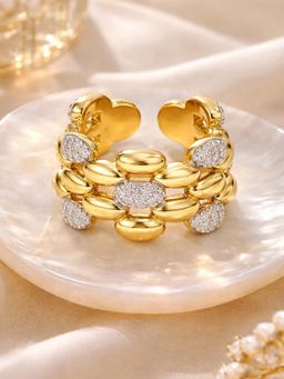 Estele - Women Gold and Rhodium Chain Link Pattern Crystal Adjustable Ring