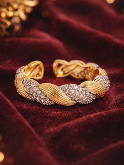 Estele - Women Dual Tone Twisted Chain Crystal Adjustable Ring