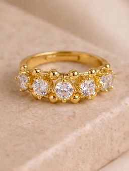 Estele - Women Premium Gold Tone Round Stone Crystal Adjustable Ring