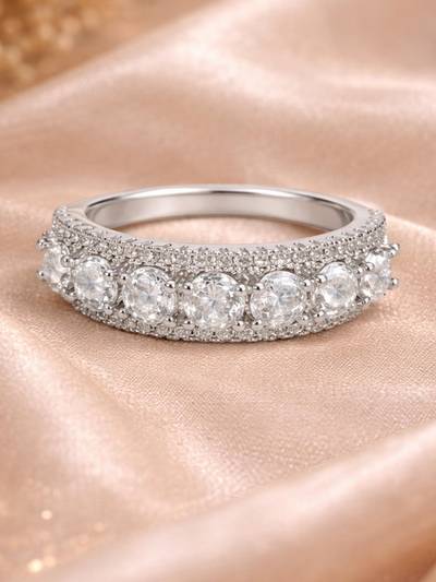 Women Rhodium Tone Round Crystal Ring