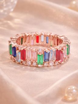 Estele - Women Rose Gold Plated Multi-Color Baguette Crystal Adjustable Ring