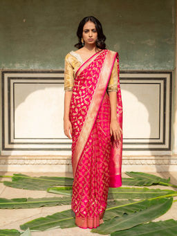 PRIYANKA RAAJIV - Falisha - Banarasi Saree with Floral and Geometrical Design with Unstitched Blouse