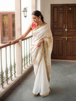 PRIYANKA RAAJIV - Paarsa - Ivory Upcyled Jod Saree with Unstitched Blouse