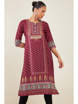 Soch - Women Maroon Polyester Printed Kurta