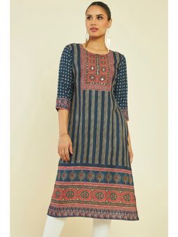 Soch - Women Blue Polyester Stripes Kurta