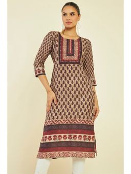 Soch - Women Beige Polyester Printed Kurta