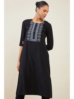 Soch - Women Black Viscose Embroidered Kurta