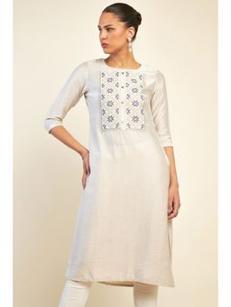 Soch - Women Beige Viscose Embroidered Kurta